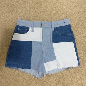 patchwork denim shorts